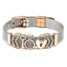 将图片加载到图库查看器，Fashion Stainless Steel Woman and Men Bracelet Mesh Bracelet Set Crystal Heart Anchor Charm Fine Bracelet Bangle For Female Lover
