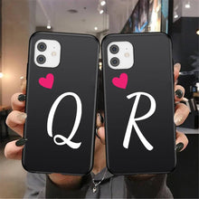 Load image into Gallery viewer, Women Elegant Black Initial Letter A-Z Love Heart Couples Phone Case For iPhone 13 12 Pro Max Mini Luxury Soft Silicone Cover Name Letter Case

