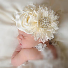 将图片加载到图库查看器，Luxury Modern Handmade Flower Headband Newborn Infant Pearl Flowers With Lace wide Headbands Bebes Hair Accessories Bow
