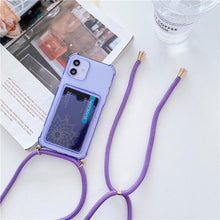 Load image into Gallery viewer, Transparent Wallet Case for iPhone 13 12 11 Pro Xs Max Shockproof Card Crossbody Lanyard Rope Strap Cover Transparent Soft Case Necklace Phone Cover Colorful Case &amp; Adjustable Strap

