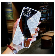将图片加载到图库查看器，Women Luxurious Glitter Makeup Mirror Phone Case For iPhone 12 11 Pro MAX X XS XR 8 7 Plus Luxury Silicone Shockproof Cover Fixed Non Moving Sparkling Shining Glitter Stars Soft Silicone Case
