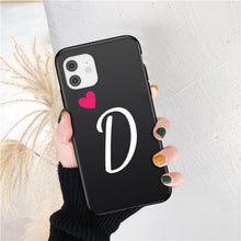 Load image into Gallery viewer, Women Elegant Black Initial Letter A-Z Love Heart Couples Phone Case For iPhone 13 12 Pro Max Mini Luxury Soft Silicone Cover Name Letter Case
