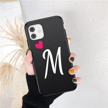 Load image into Gallery viewer, Women Elegant Black Initial Letter A-Z Love Heart Couples Phone Case For iPhone 13 12 Pro Max Mini Luxury Soft Silicone Cover Name Letter Case
