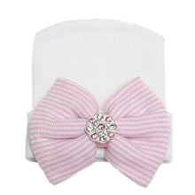 将图片加载到图库查看器，Modern Luxury Baby Girl Cotton Knit Striped Baby Caps With Big Bow For Baby Girls In Elegant Style
