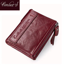 将图片加载到图库查看器，Fashion Genuine Leather Women Wallet Bi-fold Wallets Red ID Card Holder Coin Purse With Double Zipper Small Women's Purse 2022
