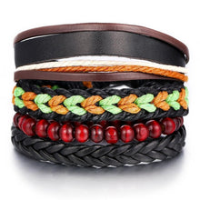 将图片加载到图库查看器，BOHO Tibet Stone Feather Multilayer Leather Bracelet Eye Fish Charms Beads Bracelets For Men Vintage Punk Wrap Wristband Cool Jewelry
