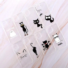 将图片加载到图库查看器，Cute Cartoons Black Cat Transparent Phone Cover For Iphone 14 14promax 14plus 13promax 13 12 11 Shockproof Clear Phone Case Adorable Soft Girls Print Cat Design Clear Cute Flexible Silicone Phone Case

