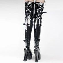 Load image into Gallery viewer, jialuowei New Wholesale Halloween costume Women's 4.5 Inch Heel over Knee Thigh High Boot with hook lace up and side zipper.
