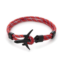 Load image into Gallery viewer, Elegant Modern Fashion Black Anchor Luxury Bracelets For Men And Women Charm Rope Chain Couple Bracelet Metal Airplane Leather Hooks Homme Jewelry
