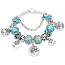 将图片加载到图库查看器，Elegant Modern Amazing Fashion New Luxury Silver Tree of Life Fashion Bracelet Green Leaf Crystal Charm Bracelet
