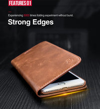 Load image into Gallery viewer, Brown Genuine Leather Flip Case For iPhone Luxury Wallet Card Cover For iPhone 14 13 Leather iPhone Case Kickstand Card Holder Flip Leather Wallet Phone Case
