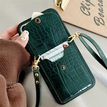 将图片加载到图库查看器，Attractive Luxury Love Black Lanyard Phone Case for iPhone 12 13 Mini 7 8 Plus 11 Pro Max X XS XR Cover Handbag Case with Card Holder Lanyard Adjustable Strap Cover For iPhone
