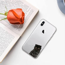 将图片加载到图库查看器，Cute black cat Phone Case for iphone 13 11 12 pro XS MAX 8 7 6 6S Plus X 5S SE 2020 XR case  Cute Cat Slim Fit Glossy Stylish Cover Soft Shockproof Phone Case
