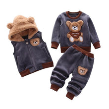 Load image into Gallery viewer, Modern Fashion Cotton Thick Warm Casual Hooded Sweater Cartoon Cute Bear Three-piece Suit For Baby Boy &amp; Girl
