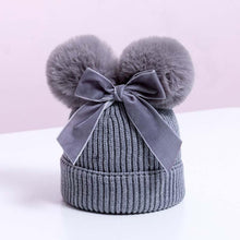 将图片加载到图库查看器，Luxury Modern Elegant New Girls Double Pompom Knitted Hat Warm Thicker Beanie Cap for Baby Girls In Winter elegant New Year Design

