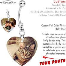 将图片加载到图库查看器，Full Color Dangle Heart Custom Photo Belly Ring
