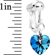Load image into Gallery viewer, Bermuda Blue Heart Clip Earrings Created with Crystals
