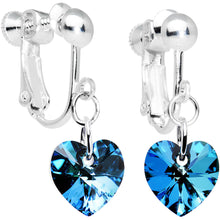 Load image into Gallery viewer, Bermuda Blue Heart Clip Earrings Created with Crystals
