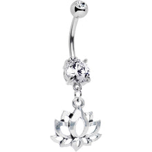 Load image into Gallery viewer, Clear Cubic Zirconia Heart of the Lotus Flower Dangle Belly Ring

