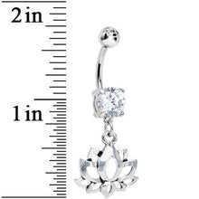 Load image into Gallery viewer, Clear Cubic Zirconia Heart of the Lotus Flower Dangle Belly Ring
