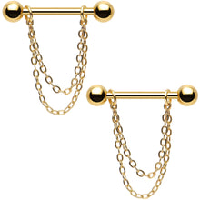 Load image into Gallery viewer, Handcrafted Electro Titanium Gold Plated Chain Dangle Nipple Ring Set
