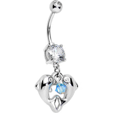 Load image into Gallery viewer, Handcrafted Clear Cubic Zirconia Double Dolphin Dangle Belly Ring
