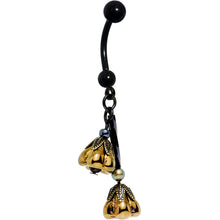将图片加载到图库查看器，Handcrafted Black Anodized Bronzed Bell Blossom Dangle Belly Ring
