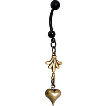 Load image into Gallery viewer, Handcrafted Black Anodized Steel Brassy Heart Dangle Belly Ring
