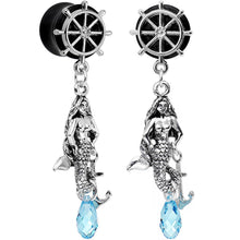 Load image into Gallery viewer, Aqua Nautical Mermaid Plug Set Created with Crystal 00G to 1 Inch

