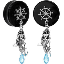 Load image into Gallery viewer, Aqua Nautical Mermaid Plug Set Created with Crystal 00G to 1 Inch
