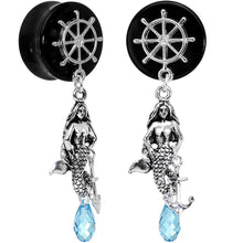 Load image into Gallery viewer, Aqua Nautical Mermaid Plug Set Created with Crystal 00G to 1 Inch
