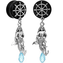 Load image into Gallery viewer, Aqua Nautical Mermaid Plug Set Created with Crystal 00G to 1 Inch
