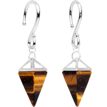 将图片加载到图库查看器，Handcrafted Silver Plated Tiger Eye Stone Pyramid Ear Weights
