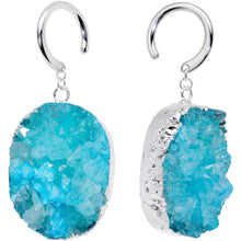 Load image into Gallery viewer, Handcrafted Steel Nautical Blue Natural Druzy Agate Ear Weights

