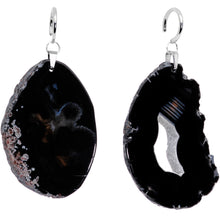 将图片加载到图库查看器，Handcrafted Steel Midnight Shadow Gap Natural Black Agate Ear Weights
