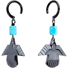 将图片加载到图库查看器，Handcrafted Black Plated Natural Turquoise Thunderbird Ear Weights
