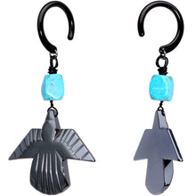 将图片加载到图库查看器，Handcrafted Black Plated Natural Turquoise Thunderbird Ear Weights
