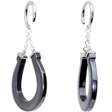 Load image into Gallery viewer, Handcrafted Steel Black Hematite Horseshoe Chain Ear Weights

