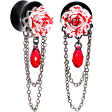Load image into Gallery viewer, Blood Rose Dangle Plug Set Sizes 8mm to 20mm Created with Crystals

