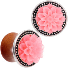 Load image into Gallery viewer, Handcrafted Beechwood Pink Tropical Flower Saddle Plug Set Sizes 14mm to 20mm

