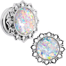 将图片加载到图库查看器，Handcrafted White Faux Opal Mandala Screw Fit Plug Set Sizes 8mm to 20mm
