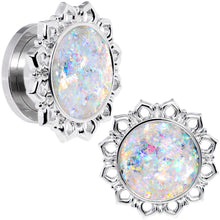 将图片加载到图库查看器，Handcrafted White Faux Opal Mandala Screw Fit Plug Set Sizes 8mm to 20mm

