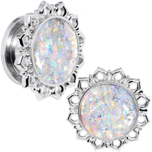 将图片加载到图库查看器，Handcrafted White Faux Opal Mandala Screw Fit Plug Set Sizes 8mm to 20mm
