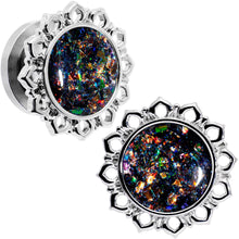 Load image into Gallery viewer, Handcrafted Black Faux Opal Mandala Screw Fit Plug Set Sizes 8mm to 20mm
