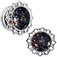 Load image into Gallery viewer, Handcrafted Black Faux Opal Mandala Screw Fit Plug Set Sizes 8mm to 20mm
