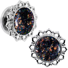 Load image into Gallery viewer, Handcrafted Black Faux Opal Mandala Screw Fit Plug Set Sizes 8mm to 20mm
