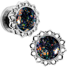Load image into Gallery viewer, Handcrafted Black Faux Opal Mandala Screw Fit Plug Set Sizes 8mm to 20mm
