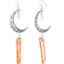 Load image into Gallery viewer, Handcrafted Quartz Cosmic Crescent Moon Fishhook Dangle Earrings
