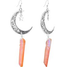 Load image into Gallery viewer, Handcrafted Quartz Cosmic Crescent Moon Fishhook Dangle Earrings
