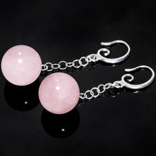 Load image into Gallery viewer, Handcrafted Pink Quartz Jawbreaker Dangle Fishhook Earrings
